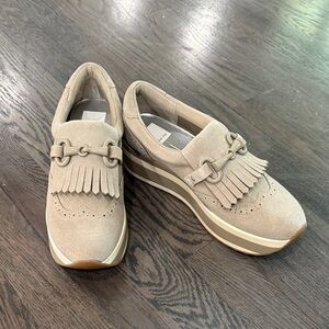 Dolce Vita Cream Loafers with Fringe and Buckle